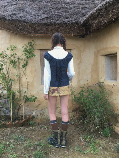 Blue Plaid Polka Dot Long Shirt【s0000014902】