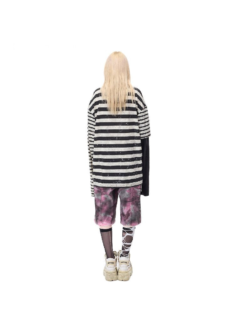 Burnt Flower Stripe Raglan T-Shirt【s0000017729】