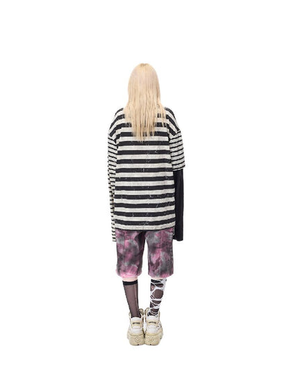 Burnt Flower Stripe Raglan T-Shirt【s0000017729】