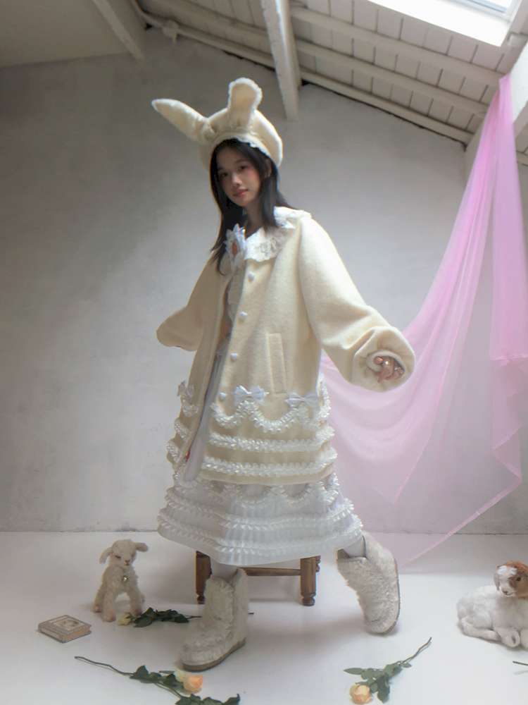 Lace Wool Bubble Sleeve Coat【s0000014532】