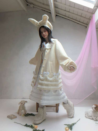 Lace Wool Bubble Sleeve Coat【s0000014532】