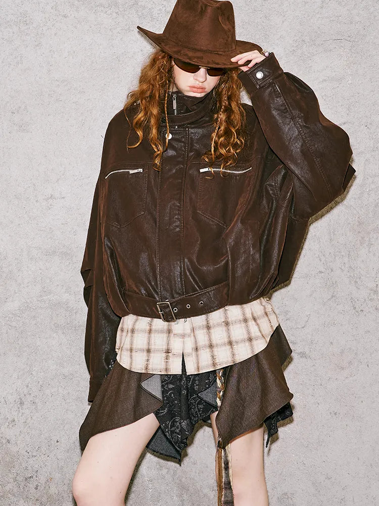 Stand Collar Motorcycle Leather Jacket【s0000014042】
