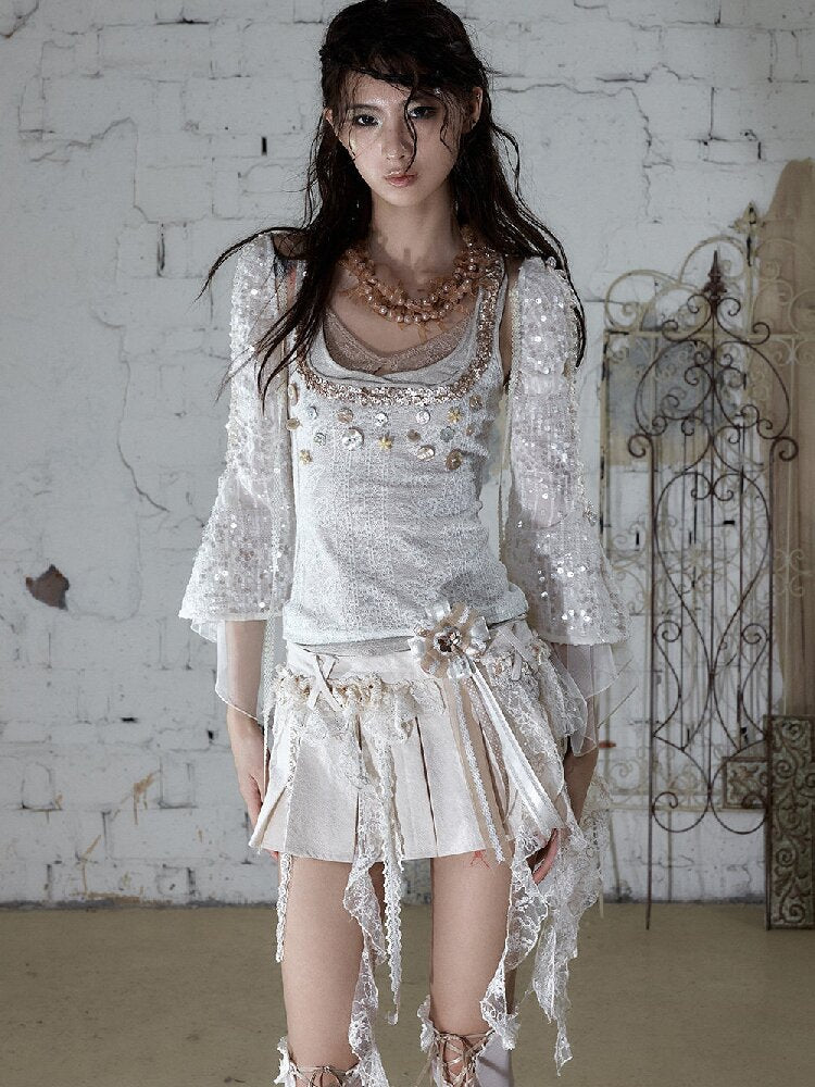 Pearl Chain Sequin Chiffon Cover Up【s0000016991】