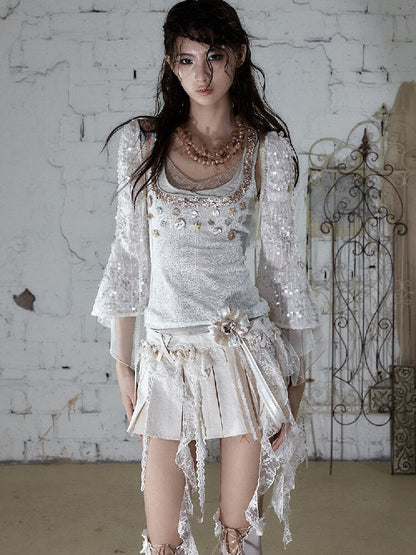 Pearl Chain Sequin Chiffon Cover Up【s0000016991】