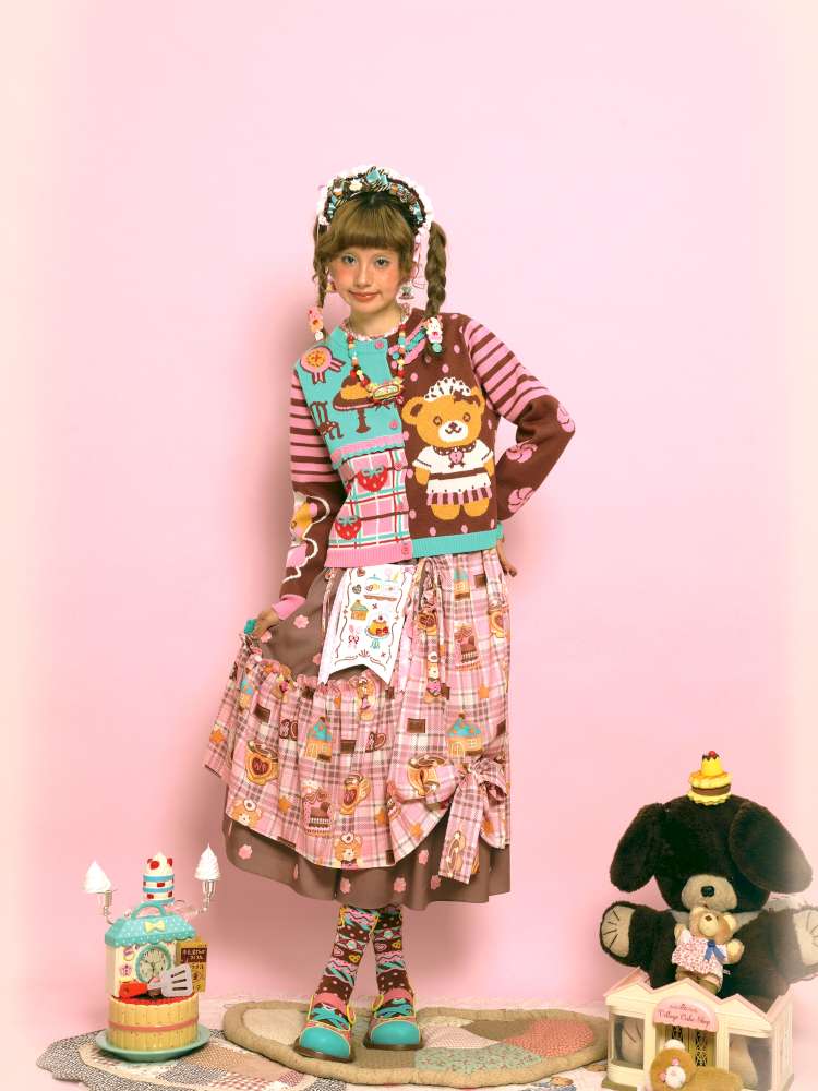 Embroidered Patch Design Bow Elastic Waist Skirt【s0000014515】