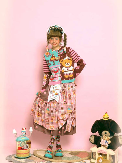 Embroidered Patch Design Bow Elastic Waist Skirt【s0000014515】