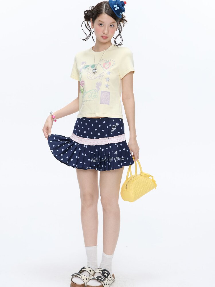 Navy Blue Polka Dot Lace Skirt【s0000016399】