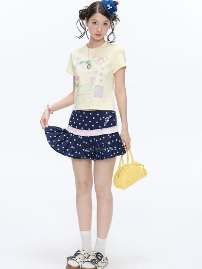 Navy Blue Polka Dot Lace Skirt【s0000016399】