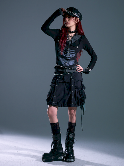 3D Pocket Frayed Hem Puffy Skirt【s0000013918】