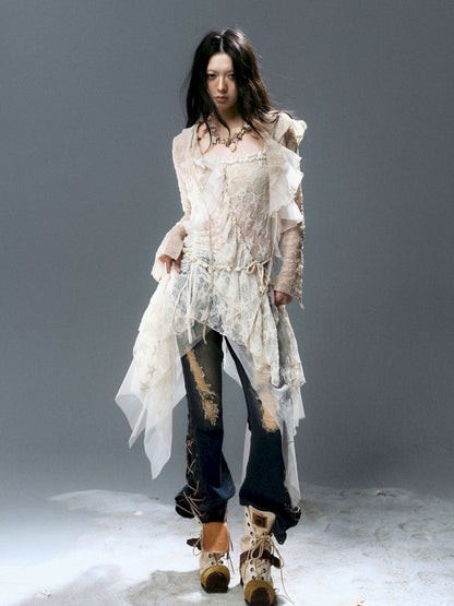 No-wash slim-fit ripped low-rise jeans【s0000012805】