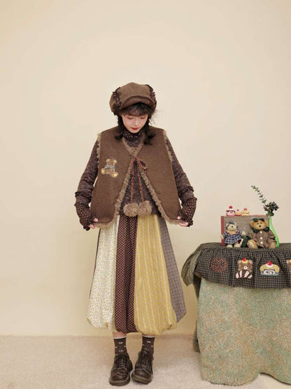Vintage Girly Yellow Brown Flower Skirt【s0000014840】