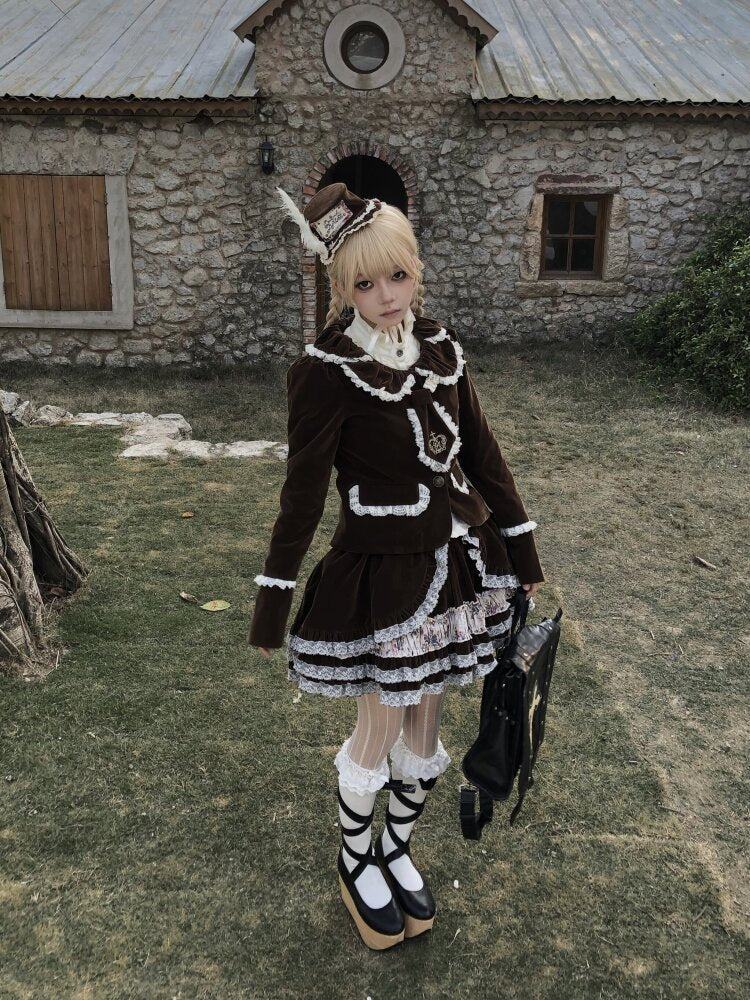 Vintage Brown Velvet Lace Blazer【s0000015616】