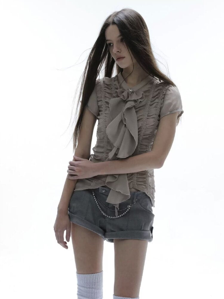 Handmade Ruffled Chiffon Shirt【s0000016565】