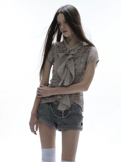 Handmade Ruffled Chiffon Shirt【s0000016565】