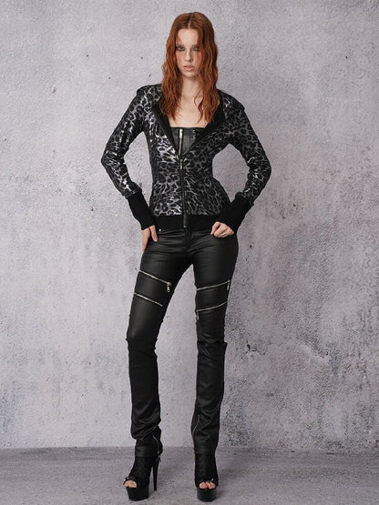 Silver Leopard Hooded Waist Jacket【s0000019098】