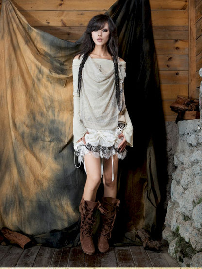 Slim-Fit Off-Shoulder Long-Sleeve T-Shirt【s0000013895】