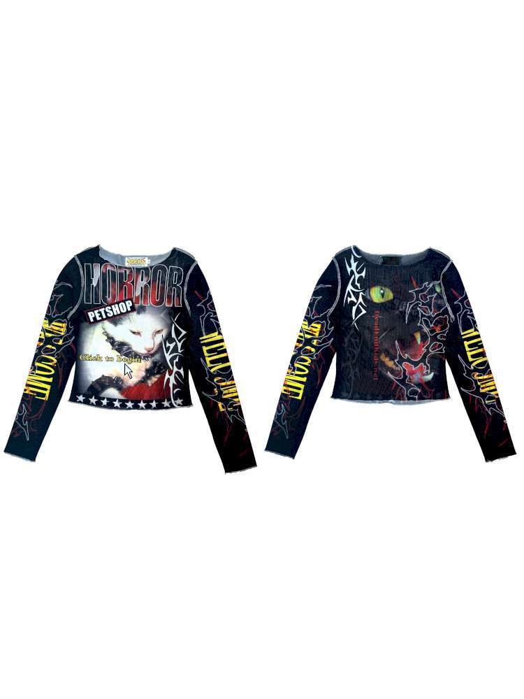 Y2K Millennium Print Long Sleeve Mesh Top【s0000014915】