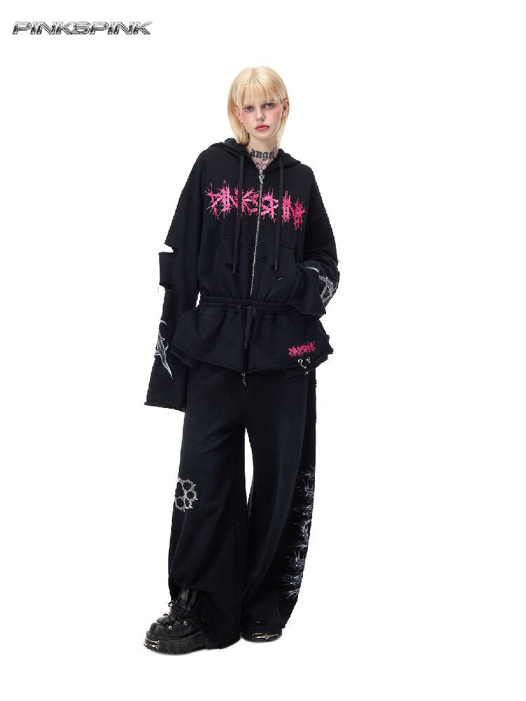 Riveted Hole Design Hooded Sweatshirt【s0000017728】