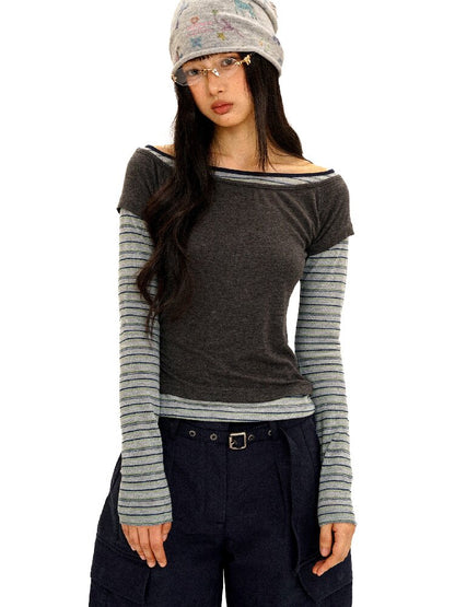 Tencel Wool Stripe Contrast T-Shirt【s0000016417】