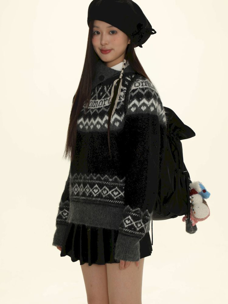 Fair Isle Striped Knit Top【s0000006024】