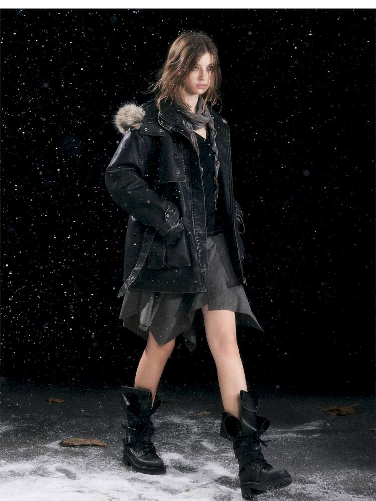 Heavy Industry Fur Collar Distressed Hooded Coat【s0000014671】