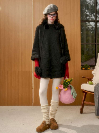 Wool Thick Hooded Fur Collar Knit Cape Skirt【s0000014890】