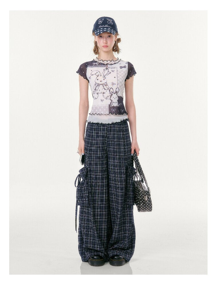 Plaid Pocket Wide Leg Slacks【s0000016607】