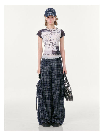 Plaid Pocket Wide Leg Slacks【s0000016607】