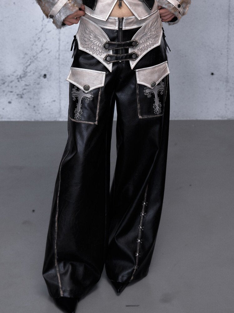 Fake Two Pieces Leather Trousers【s0000015542】