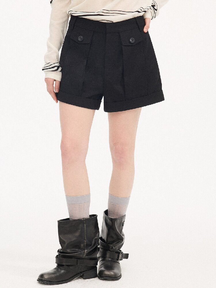 Wool Pinch Pleated Curled Shorts【s0000015904】