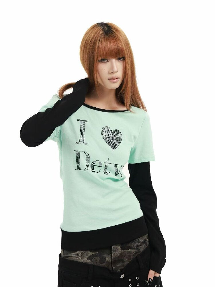 Fake Two-Piece Mint Green U-Neck T【s0000018360】