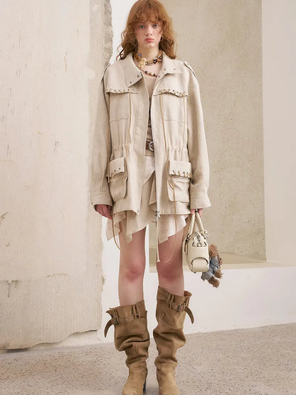 Pocket Drawstring Windbreaker-Style Trench Coat【s0000014060】