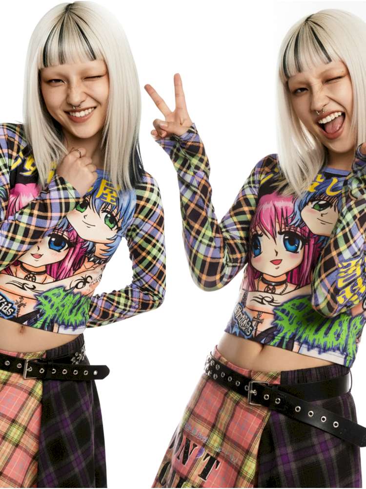 Sweet Cool Y2K Subculture Print Short Top【s0000014907】