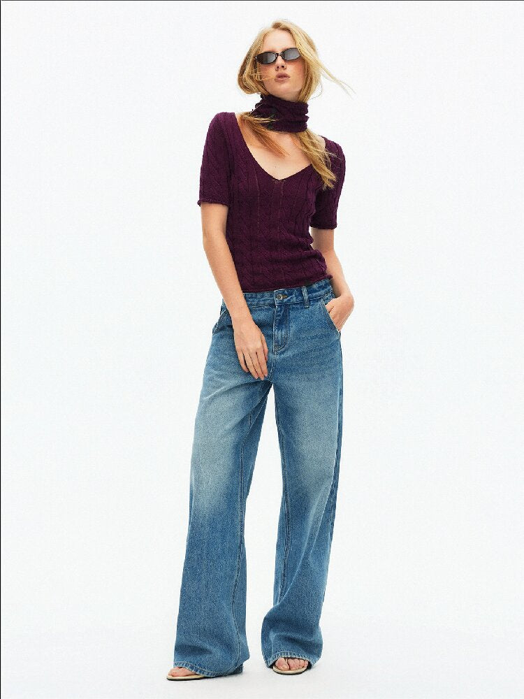 Cut Out Cable V-Neck Knit Top【s0000015928】