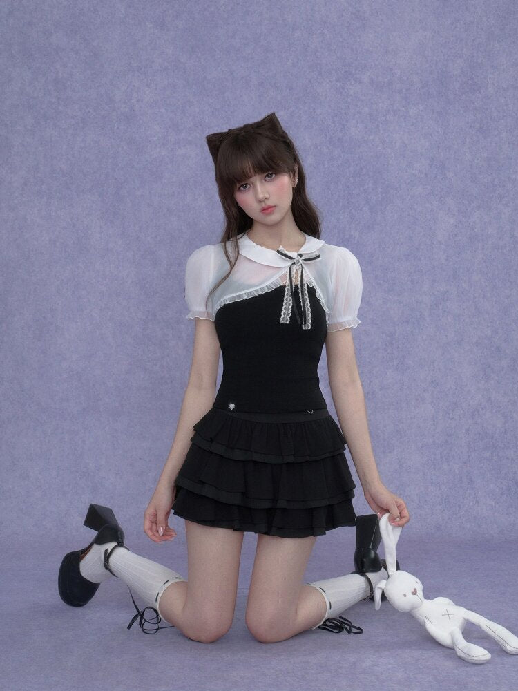 Puff Sleeve Bow Cover Up Top【s0000017274】