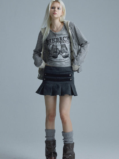 Gray Pleated Napoleon Mini Skirt【s0000018555】