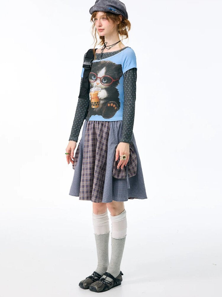 Vintage Plaid Patchwork Midi Skirt【s0000017871】