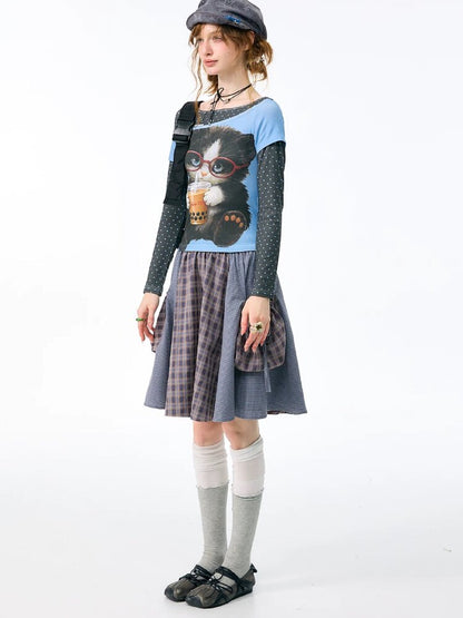 Vintage Plaid Patchwork Midi Skirt【s0000017871】