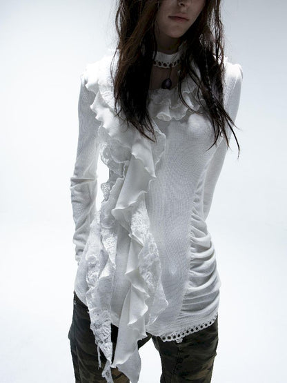 Ruffle Edge Vintage Knit Cardigan【s0000011271】