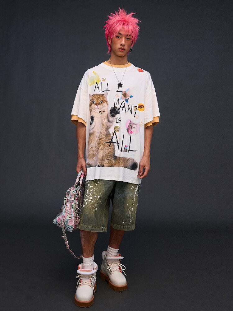 Cat Print Loose Fit T-Shirt【s0000017028】