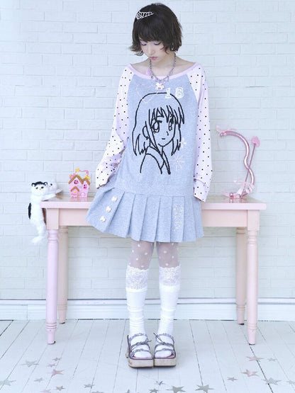 Pink Gray Pixel Pleated Dress【s0000016545】