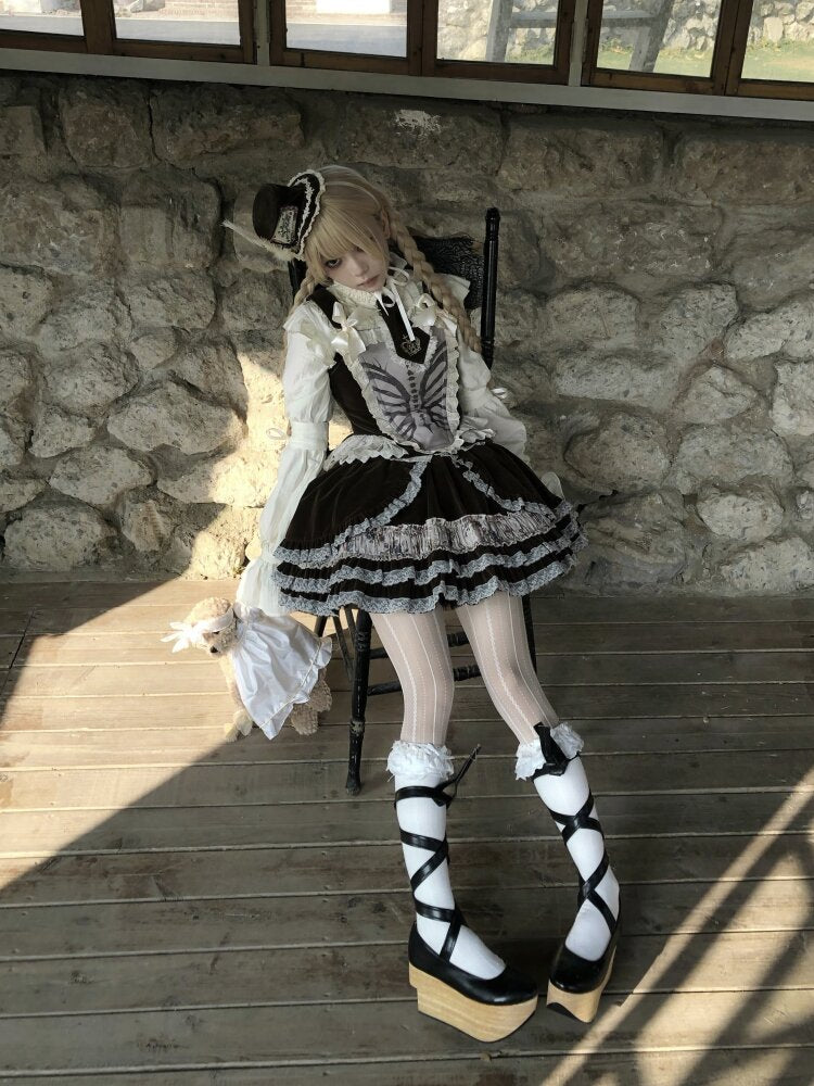 Bone Print Velvet Lace Corset Vest【s0000015613】