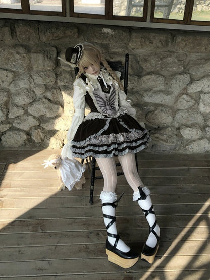 Bone Print Velvet Lace Corset Vest【s0000015613】