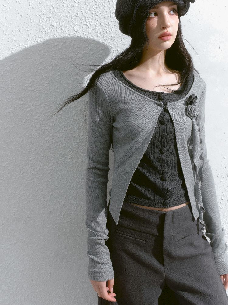 Round neck wool knit cardigan【s0000012139】