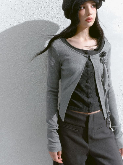 Round neck wool knit cardigan【s0000012139】