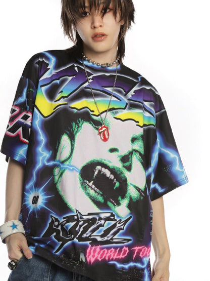 Dark Rock Lightning Print T-shirt【s0000015891】