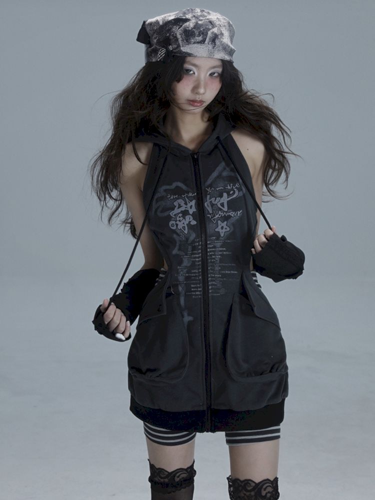 Long hoodie skeleton sweater dress【s0000013482】