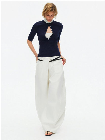 Lyocell Contrast Knitted Top【s0000015923】