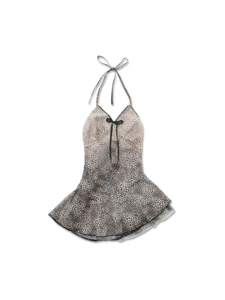 Leopard Mesh Spray Horsebit Halter Dress【s0000012499】