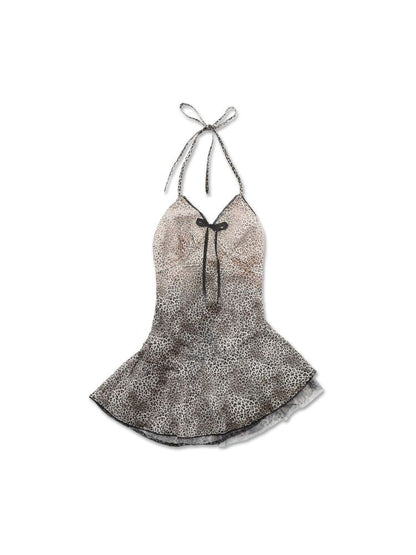 Leopard Mesh Spray Horsebit Halter Dress【s0000012499】
